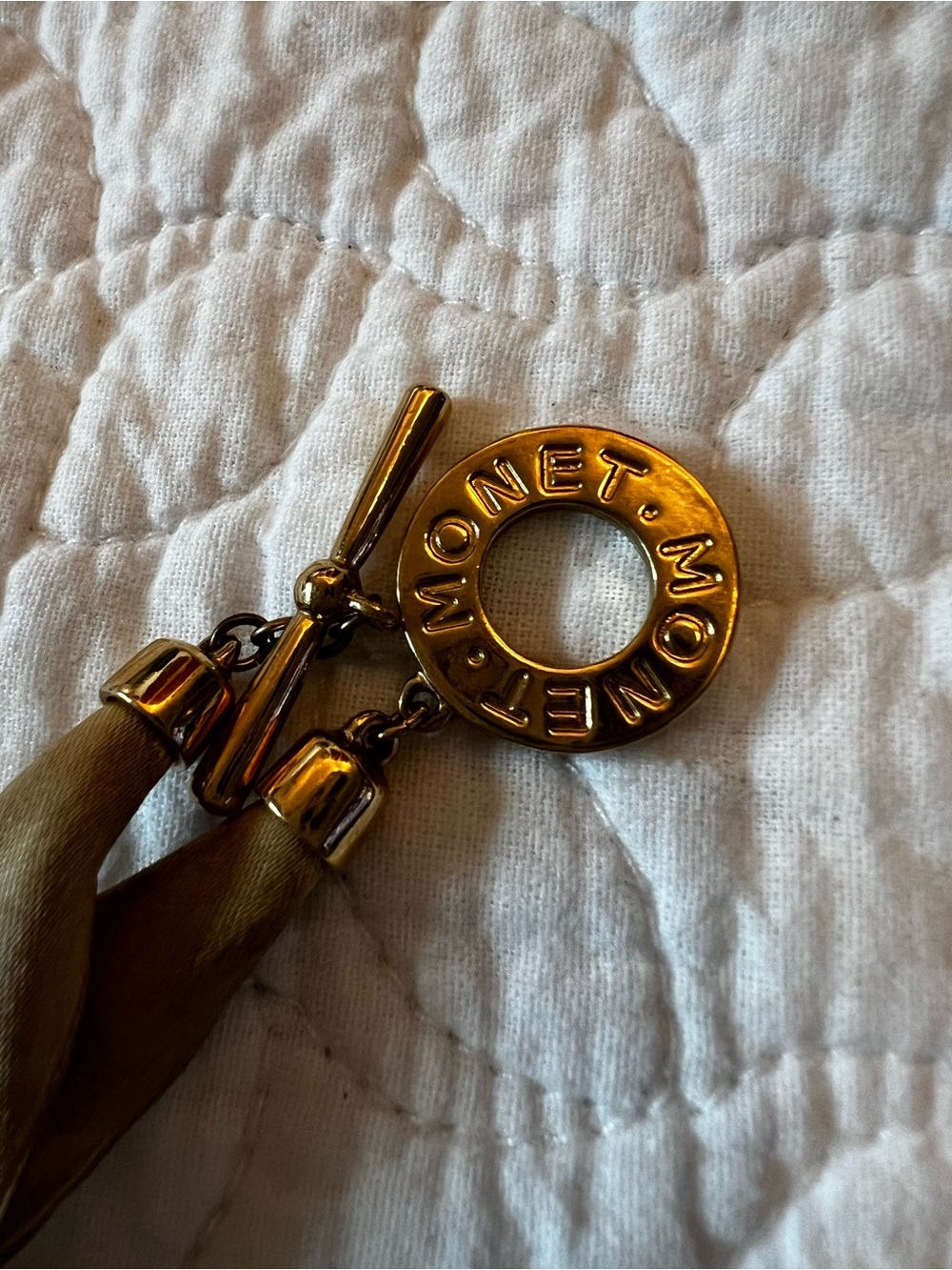 Monet Gold-Tone Toggle Charm with Tan Tassels Necklace